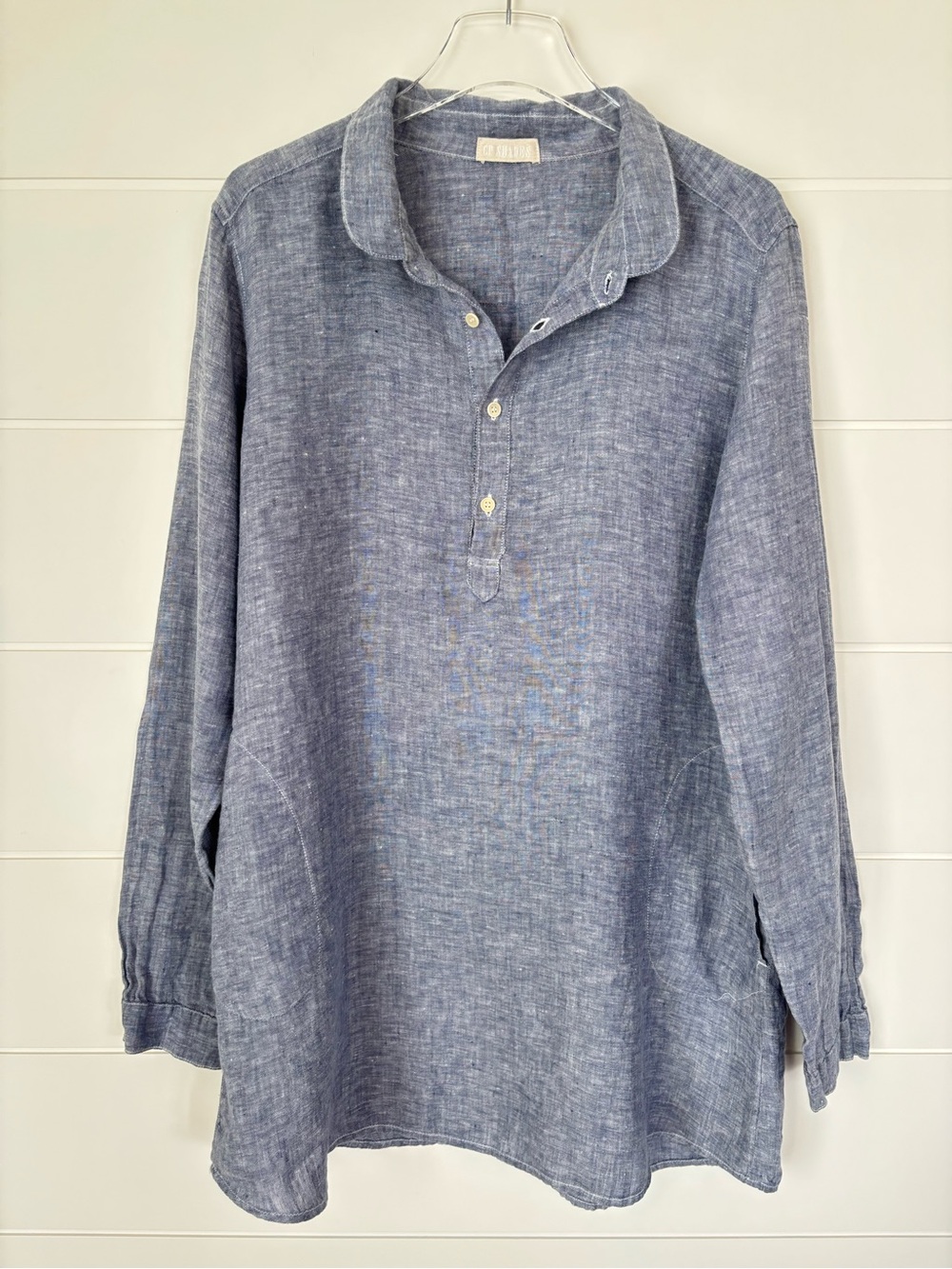 CP Shades Blue Linen Long-Sleeve Tunic Shirt Dress Size Medium - Picture 2 of 13